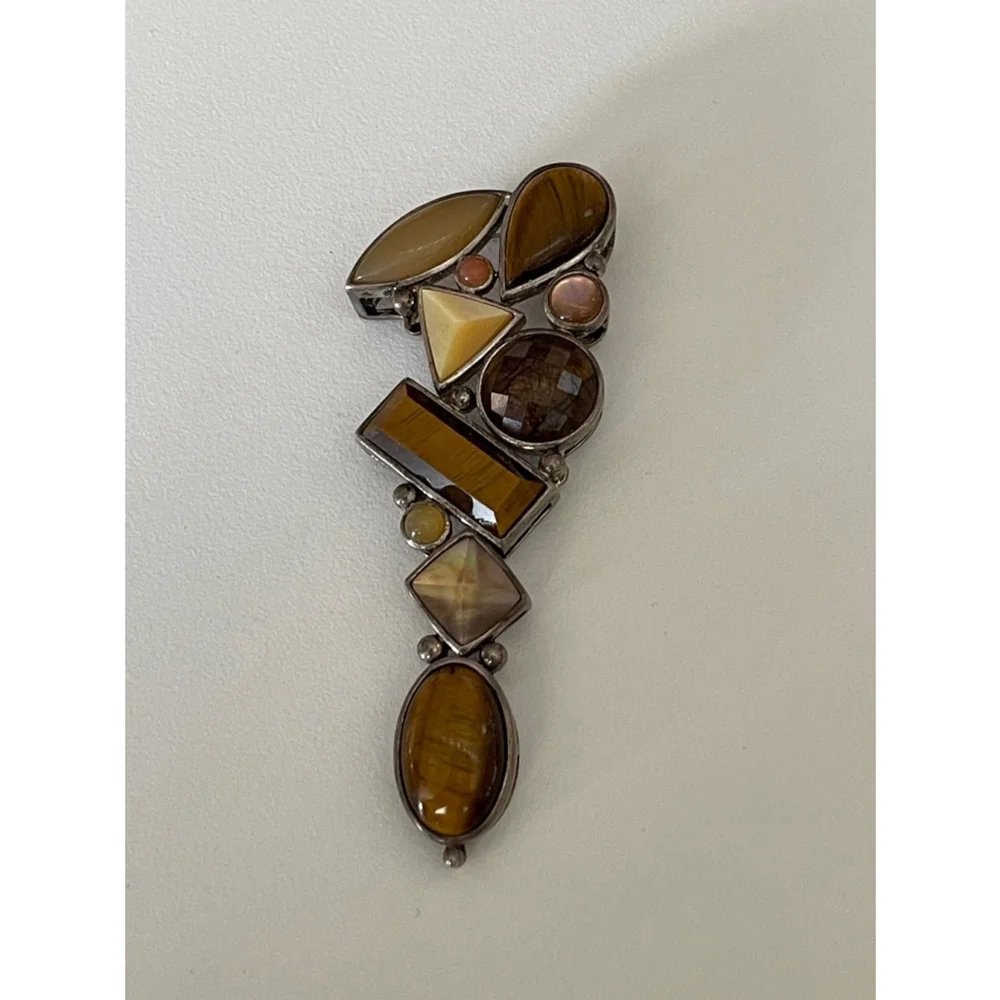 Vintage wk 925 sterling multi semi precious stone pendant